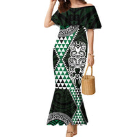 Green Aotearoa Niho Taniwha Family Matching Mermaid Dress and Hawaiian Shirt Maori Mythology Tooth - Taniko Motifs LT14 Mom's Dress Green - Polynesian Pride