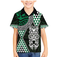 Green Aotearoa Niho Taniwha Family Matching Mermaid Dress and Hawaiian Shirt Maori Mythology Tooth - Taniko Motifs LT14 Son's Shirt Green - Polynesian Pride