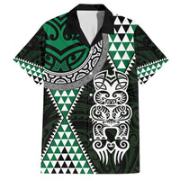Green Aotearoa Niho Taniwha Family Matching Short Sleeve Bodycon Dress and Hawaiian Shirt Maori Mythology Tooth - Taniko Motifs LT14 Dad's Shirt - Short Sleeve Green - Polynesian Pride