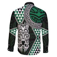 Green Aotearoa Niho Taniwha Family Matching Short Sleeve Bodycon Dress and Hawaiian Shirt Maori Mythology Tooth - Taniko Motifs LT14 - Polynesian Pride