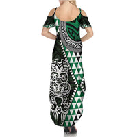 Green Aotearoa Niho Taniwha Family Matching Summer Maxi Dress and Hawaiian Shirt Maori Mythology Tooth - Taniko Motifs LT14 - Polynesian Pride