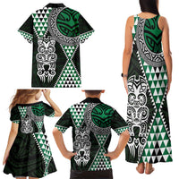 Green Aotearoa Niho Taniwha Family Matching Tank Maxi Dress and Hawaiian Shirt Maori Mythology Tooth - Taniko Motifs LT14 - Polynesian Pride