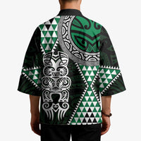 Green Aotearoa Niho Taniwha Kimono Maori Mythology Tooth - Taniko Motifs - Polynesian Pride