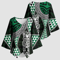 Green Aotearoa Niho Taniwha Kimono Sleeve Blouse Maori Mythology Tooth - Taniko Motifs - Polynesian Pride