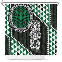 Green Aotearoa Niho Taniwha Shower Curtain Maori Mythology Tooth - Taniko Motifs