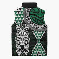 Green Aotearoa Niho Taniwha Sleeveless Puffer Jacket Maori Mythology Tooth - Taniko Motifs - Polynesian Pride