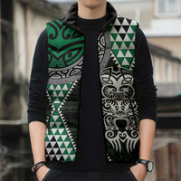 Green Aotearoa Niho Taniwha Sleeveless Puffer Jacket Maori Mythology Tooth - Taniko Motifs - Polynesian Pride