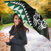 Green Aotearoa Niho Taniwha Umbrella Maori Mythology Tooth - Taniko Motifs - Polynesian Pride