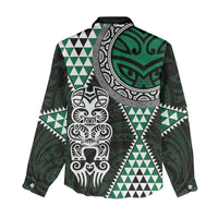 Green Aotearoa Niho Taniwha Women Casual Shirt Maori Mythology Tooth - Taniko Motifs LT14 - Polynesian Pride