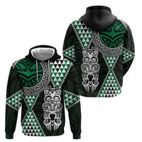 Green Aotearoa Niho Taniwha Zip Hoodie Maori Mythology Tooth - Taniko Motifs