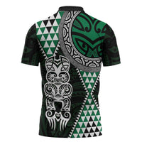 Green Aotearoa Niho Taniwha Zipper Polo Shirt Maori Mythology Tooth - Taniko Motifs - Polynesian Pride