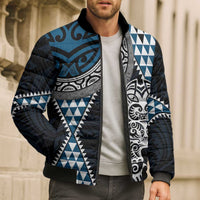 Blue Aotearoa Niho Taniwha Bomber Puffer Jacket Maori Mythology Tooth - Taniko Motifs - Polynesian Pride