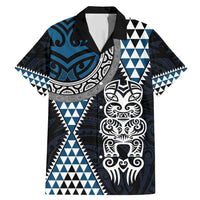 Blue Aotearoa Niho Taniwha Family Matching Mermaid Dress and Hawaiian Shirt Maori Mythology Tooth - Taniko Motifs LT14 Dad's Shirt - Short Sleeve Blue - Polynesian Pride