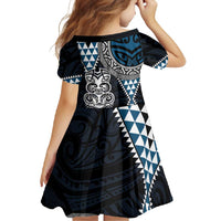 Blue Aotearoa Niho Taniwha Family Matching Short Sleeve Bodycon Dress and Hawaiian Shirt Maori Mythology Tooth - Taniko Motifs LT14 - Polynesian Pride