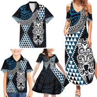 Blue Aotearoa Niho Taniwha Family Matching Summer Maxi Dress and Hawaiian Shirt Maori Mythology Tooth - Taniko Motifs LT14 - Polynesian Pride