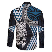 Blue Aotearoa Niho Taniwha Family Matching Tank Maxi Dress and Hawaiian Shirt Maori Mythology Tooth - Taniko Motifs LT14 - Polynesian Pride