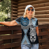 Blue Aotearoa Niho Taniwha Women Polo Shirt Maori Mythology Tooth - Taniko Motifs