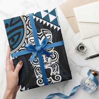 Blue Aotearoa Niho Taniwha Wrapping Paper Maori Mythology Tooth - Taniko Motifs - Polynesian Pride