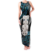 Aotearoa Taniko Paua Shell With Hei Tiki Family Matching Tank Maxi Dress and Hawaiian Shirt LT14 Mom's Dress Black - Polynesian Pride