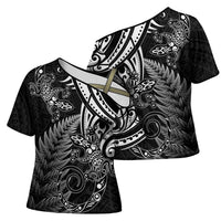 New Zealand Lizard Cross Shoulder Shirt Silver Fern Aotearoa Maori - Polynesian Pride