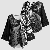 New Zealand Lizard Kimono Sleeve Blouse Silver Fern Aotearoa Maori - Polynesian Pride