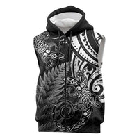 New Zealand Lizard Sleeveless Zip Hoodie Silver Fern Aotearoa Maori LT14 Black - Polynesian Pride