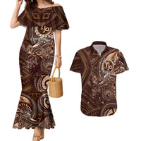Personalised Polynesia Zodiac Capricorn Couples Matching Mermaid Dress and Hawaiian Shirt Galaxy Polynesian Pattern Chest Tattoo Style LT14 Brown - Polynesian Pride