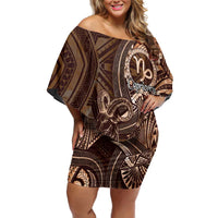 Personalised Polynesia Zodiac Capricorn Family Matching Off Shoulder Short Dress and Hawaiian Shirt Galaxy Polynesian Pattern Chest Tattoo Style LT14 Mom's Dress Brown - Polynesian Pride