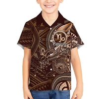 Personalised Polynesia Zodiac Capricorn Family Matching Short Sleeve Bodycon Dress and Hawaiian Shirt Galaxy Polynesian Pattern Chest Tattoo Style LT14 Son's Shirt Brown - Polynesian Pride