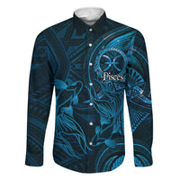 Personalised Polynesia Zodiac Pisces Family Matching Off Shoulder Maxi Dress and Hawaiian Shirt Galaxy Polynesian Pattern Chest Tattoo Style LT14 Dad's Shirt - Long Sleeve Blue - Polynesian Pride