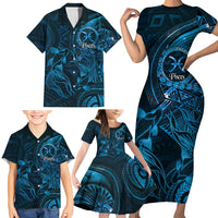 Personalised Polynesia Zodiac Pisces Family Matching Short Sleeve Bodycon Dress and Hawaiian Shirt Galaxy Polynesian Pattern Chest Tattoo Style LT14 - Polynesian Pride