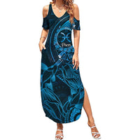 Personalised Polynesia Zodiac Pisces Summer Maxi Dress Galaxy Polynesian Pattern Chest Tattoo Style LT14 Women Blue - Polynesian Pride