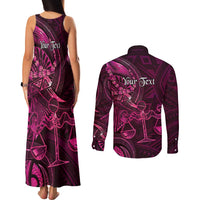 Personalised Polynesia Zodiac Libra Couples Matching Tank Maxi Dress and Long Sleeve Button Shirt Galaxy Polynesian Pattern Chest Tattoo Style