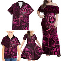 Personalised Polynesia Zodiac Libra Family Matching Off Shoulder Maxi Dress and Hawaiian Shirt Galaxy Polynesian Pattern Chest Tattoo Style LT14 - Polynesian Pride