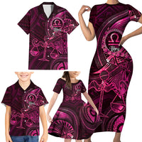 Personalised Polynesia Zodiac Libra Family Matching Short Sleeve Bodycon Dress and Hawaiian Shirt Galaxy Polynesian Pattern Chest Tattoo Style LT14 - Polynesian Pride