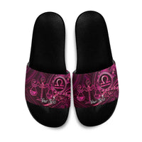 Personalised Polynesia Zodiac Libra Slide Sandals Galaxy Polynesian Pattern Chest Tattoo Style LT14 Pink - Polynesian Pride