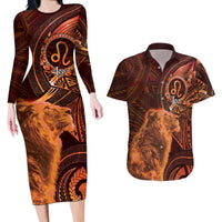 Personalised Polynesia Zodiac Leo Couples Matching Long Sleeve Bodycon Dress and Hawaiian Shirt Galaxy Polynesian Pattern Chest Tattoo Style LT14 Orange - Polynesian Pride