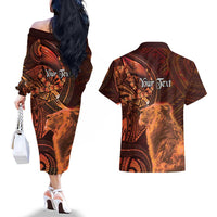 Personalised Polynesia Zodiac Leo Couples Matching Off The Shoulder Long Sleeve Dress and Hawaiian Shirt Galaxy Polynesian Pattern Chest Tattoo Style LT14 - Polynesian Pride
