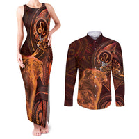 Personalised Polynesia Zodiac Leo Couples Matching Tank Maxi Dress and Long Sleeve Button Shirt Galaxy Polynesian Pattern Chest Tattoo Style
