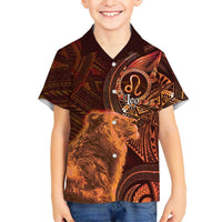 Personalised Polynesia Zodiac Leo Family Matching Long Sleeve Bodycon Dress and Hawaiian Shirt Galaxy Polynesian Pattern Chest Tattoo Style LT14 Son's Shirt Orange - Polynesian Pride