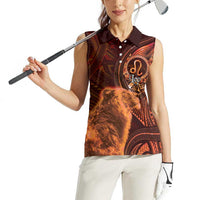 Personalised Polynesia Zodiac Leo Women Sleeveless Polo Shirt Galaxy Polynesian Pattern Chest Tattoo Style