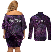Personalised Polynesia Zodiac Virgo Couples Matching Off Shoulder Short Dress and Long Sleeve Button Shirt Galaxy Polynesian Pattern Chest Tattoo Style