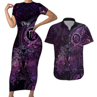 Personalised Polynesia Zodiac Virgo Couples Matching Short Sleeve Bodycon Dress and Hawaiian Shirt Galaxy Polynesian Pattern Chest Tattoo Style LT14 Purple - Polynesian Pride