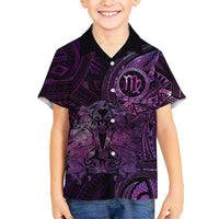 Personalised Polynesia Zodiac Virgo Family Matching Mermaid Dress and Hawaiian Shirt Galaxy Polynesian Pattern Chest Tattoo Style LT14 Son's Shirt Purple - Polynesian Pride