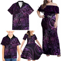 Personalised Polynesia Zodiac Virgo Family Matching Off Shoulder Maxi Dress and Hawaiian Shirt Galaxy Polynesian Pattern Chest Tattoo Style