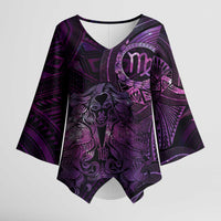Personalised Polynesia Zodiac Virgo Kimono Sleeve Blouse Galaxy Polynesian Pattern Chest Tattoo Style LT14 Female Purple - Polynesian Pride