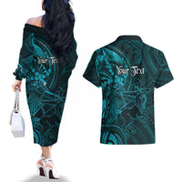 Personalised Polynesia Zodiac Sagittarius Couples Matching Off The Shoulder Long Sleeve Dress and Hawaiian Shirt Galaxy Polynesian Pattern Chest Tattoo Style LT14 - Polynesian Pride