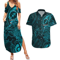 Personalised Polynesia Zodiac Sagittarius Couples Matching Summer Maxi Dress and Hawaiian Shirt Galaxy Polynesian Pattern Chest Tattoo Style
