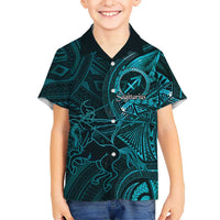 Personalised Polynesia Zodiac Sagittarius Family Matching Mermaid Dress and Hawaiian Shirt Galaxy Polynesian Pattern Chest Tattoo Style LT14 Son's Shirt Cyan - Polynesian Pride