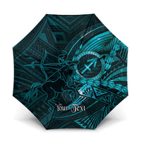Personalised Polynesia Zodiac Sagittarius Umbrella Galaxy Polynesian Pattern Chest Tattoo Style LT14 One Size Folded 11.42 inch Opened Diameter 37.4 inch Cyan - Polynesian Pride